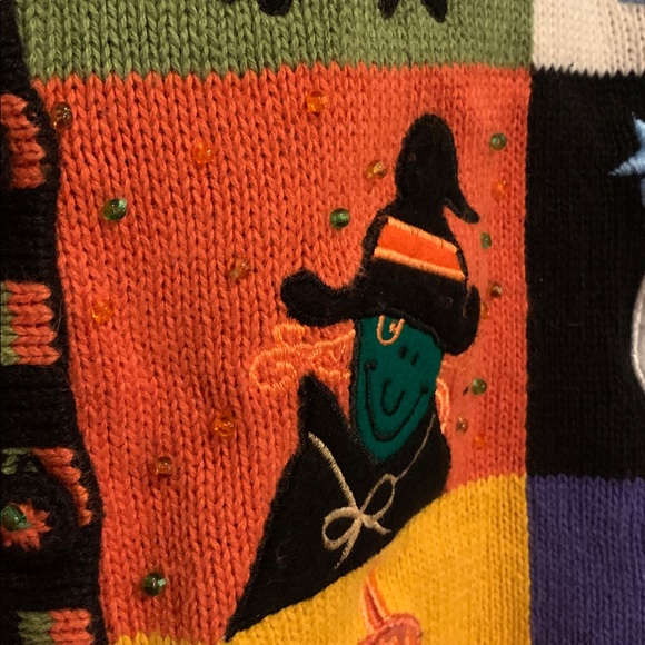 Vintage Tiara Halloween Patchwork Vest - Black, Orange, Purple, Green - Picture 9 of 11